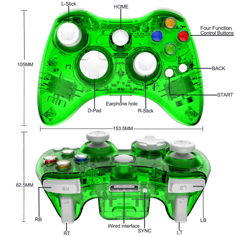  [AUSTRALIA] - PAWHITS Wireless Controller Compatible with 360 Double Motor Vibration Wireless Gamepad Gaming Joypad, Green