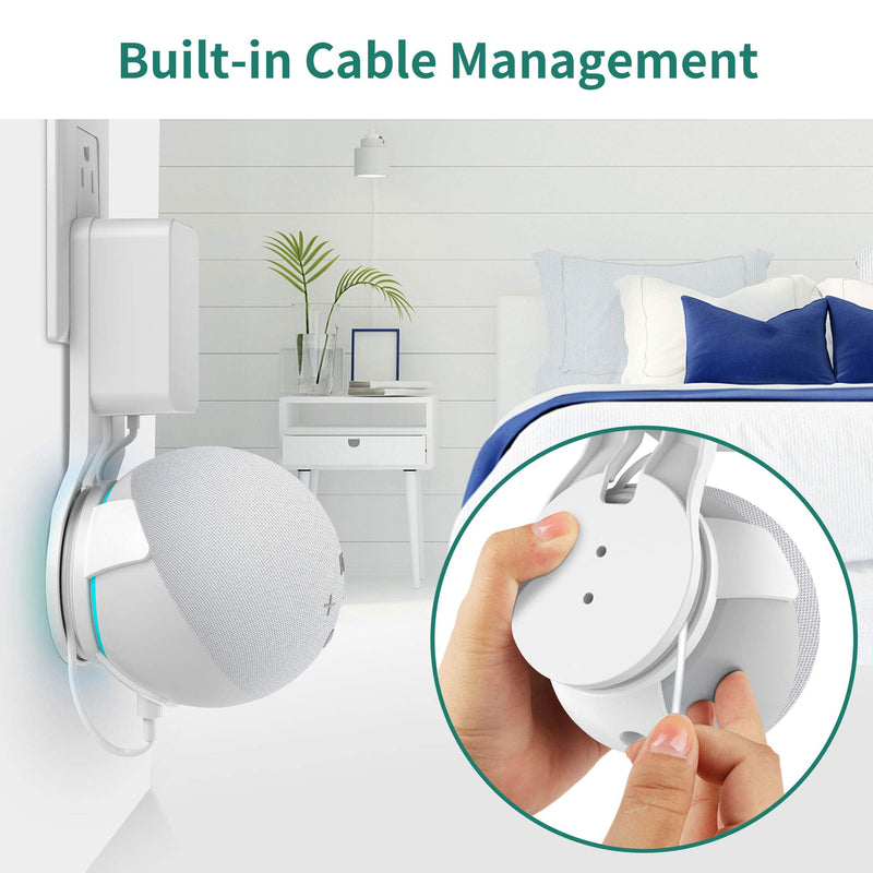  [AUSTRALIA] - HomeMount Dot4 Generation Wall Mount - All New 4th Gen Outlet Holder, Space-Saving Accessories Built-in Cable Management Shelf (White) White