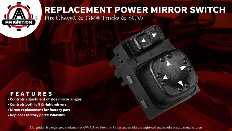  [AUSTRALIA] - Power Mirror Switch - Replaces 901124, 15045085, 19259975 - Fits 2000-2002 Chevy Silverado 1500, 2500, 3500, Suburban 1500, 2500, Tahoe, GMC Sierra 1500, 2500, Yukon, XL 1500, XL 2500 - Side Mirrors
