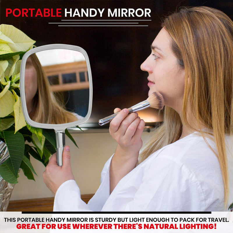 Mirrorvana Large Hand Held Mirror with Comfy Handle - Professional Salon Handheld Mirror in Silver - 9" x 13" 1-Pack - LeoForward Australia