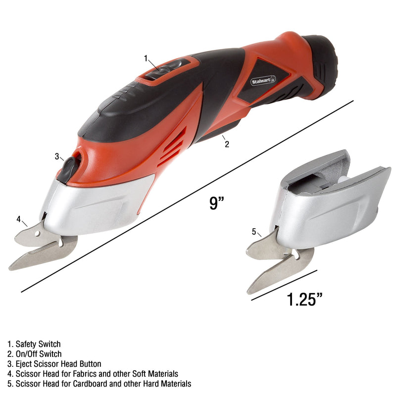 Stalwart - 75-PT1022 Cordless Power Scissors With Two Blades - Fabric, Leather, Carpet and Cardboard Cutter- 3.6V NiCad Lithium Ion Rechargeable Battery By Red Red - LeoForward Australia