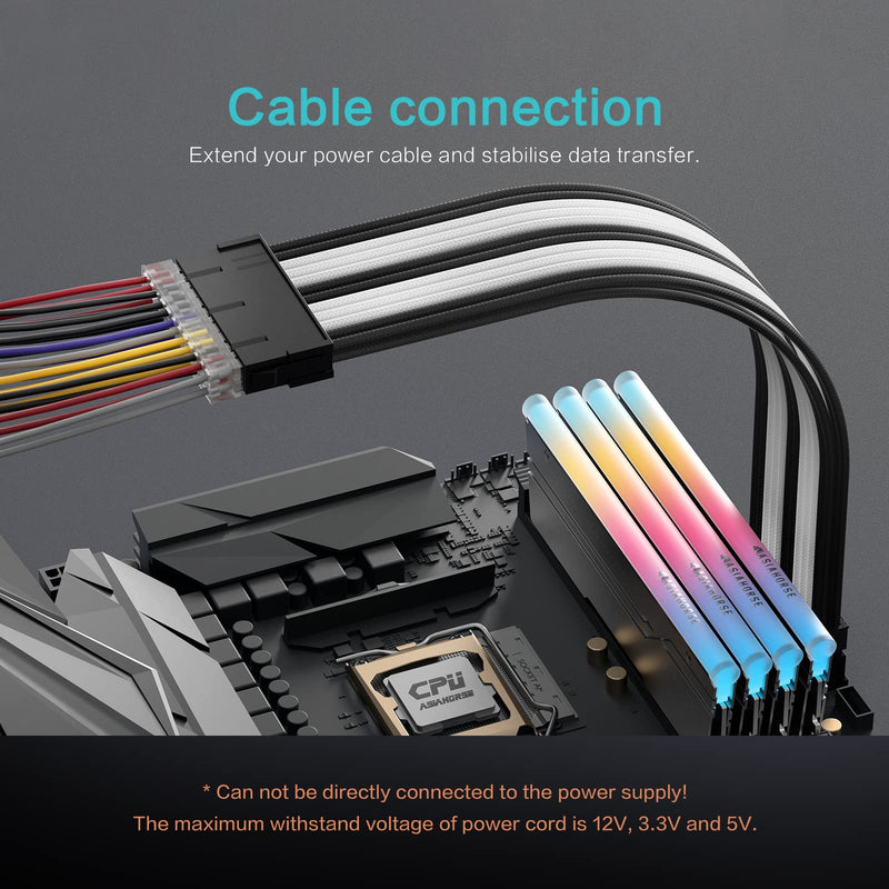  [AUSTRALIA] - Asiahorse Customization Mod Sleeve Extension Power Supply Cable Kit 18AWG ATX/EPS/8-Pin PCI-E/6-pin PCI-E (White-Black-Mix) MIX COLOR white-black