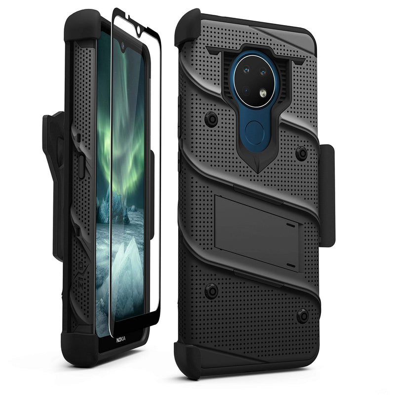  [AUSTRALIA] - ZIZO Bolt Series for Nokia C5 Endi Case with Screen Protector Kickstand Holster Lanyard - Black & Black Black/Black