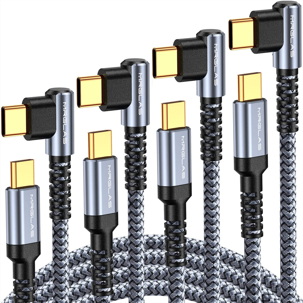  [AUSTRALIA] - USB C to USB C Cable 60W, 4-Pack [90°, Gold-Plated] 3.2A Type C to Type C Cable Right Angle MRGLAS Nylon Braided USB C Charging Cable Compatible Samsung Galaxy S22 S21 S20 Note 20,iPad MacBook Air/Pro Grey