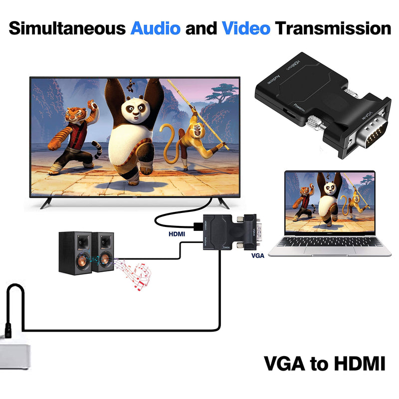  [AUSTRALIA] - MOYOON VGA to HDMI Adapter, VGA to HDMI Video Converter Adapter Male to Female, Compatible with TV, Projector, Computer, with Audio and Power Cable,Portable Size-Plug and Play