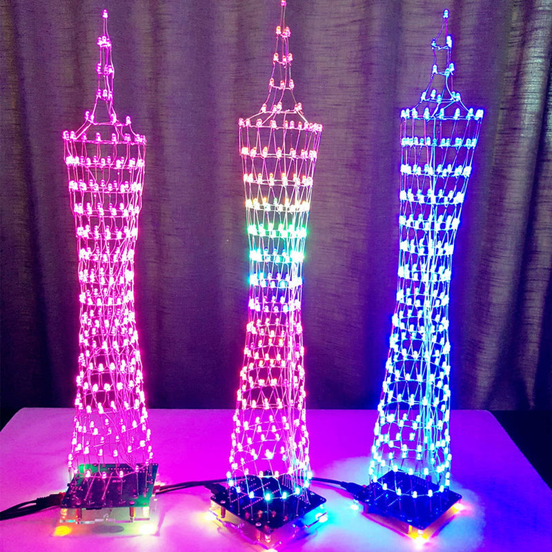  [AUSTRALIA] - ASHATA Colorful LED Light Tower, Colorful LED Display Electronic Tower Kit with LED Light Cube Remote Control Set, Offline Animation of More 20 Kinds