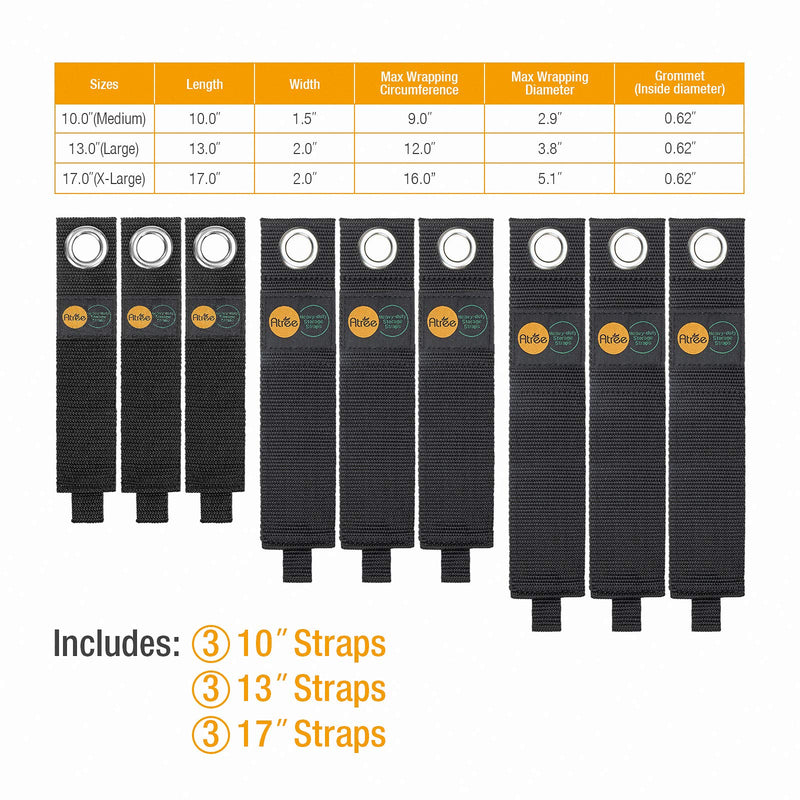  [AUSTRALIA] - Atree Heavy Duty Storage Straps, Assorted 9 Pack(3M/3L/3XL) - Hook and Loop Extension Cord Holder Organizer for Cables, Hoses, Rope, RV, Boat and Garage Storage and Organization 9 Pack (3M/3L/3XL)