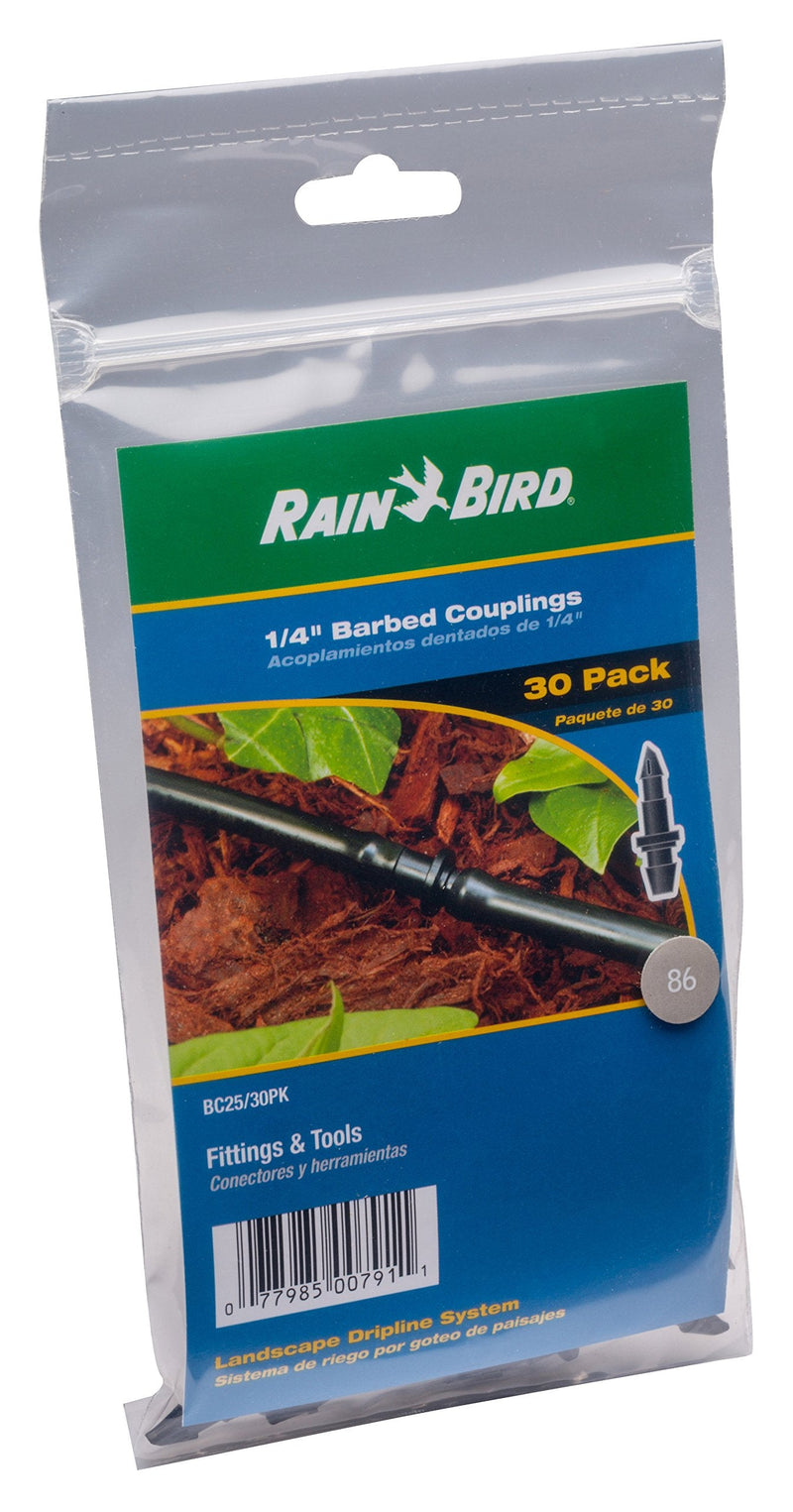  [AUSTRALIA] - Rain Bird BC25-30PS Drip Irrigation Universal 1/4" Barbed Coupling Fitting, Fits All Sizes of 1/4" Drip Tubing, 30-Pack Coupler 30-Pack