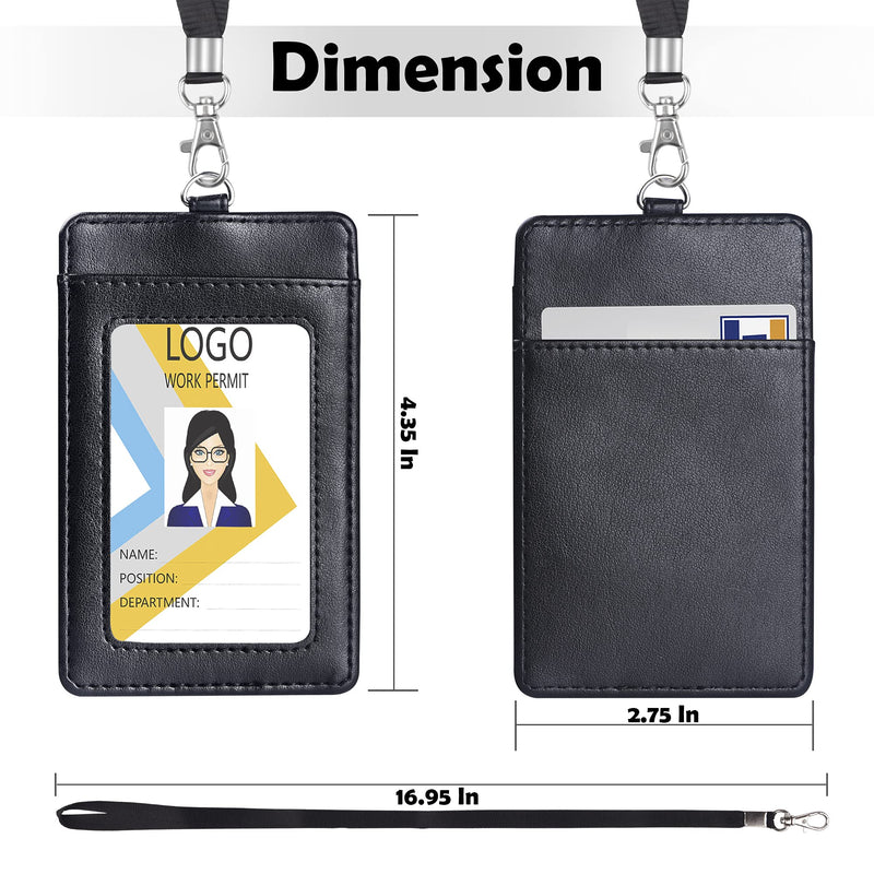  [AUSTRALIA] - Arae Card Holder Vertical PU Leather Badge Holder with 1 Clear ID Card Window 1 Card Slot and 1 Neck Lanyard for Office/School ID Credit Card Driver License - Black