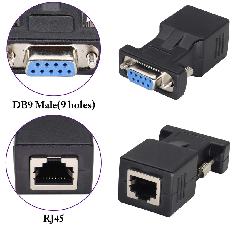  [AUSTRALIA] - AAOTOKK RS232 DB9 to RJ45 Converter RJ45 Female to DP9 9-Pin Serial Port RS232 Female Extender Adapter for Computer,Digital Machine Code Printer Transmission Distance Cable Adapter (2 Pack-Female)