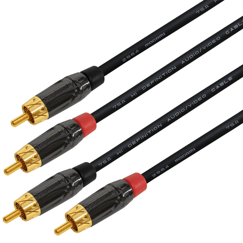  [AUSTRALIA] - 1 Foot – High-Definition Audio Interconnect Cable Pair CUSTOM MADE By WORLDS BEST CABLES – using Mogami 2964 wire and Amphenol ACPL Black Chrome Body, Gold Plated RCA Connectors