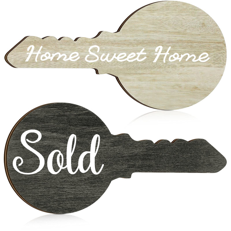  [AUSTRALIA] - Real Estate Sold Sign for New Homeowners Key Shaped Real Estate Sign Wooden Social Media Photo Props Realtor Home Sweet Home Marketing Sign Real Estate Agent, New Homeowner Present (Word Pattern)