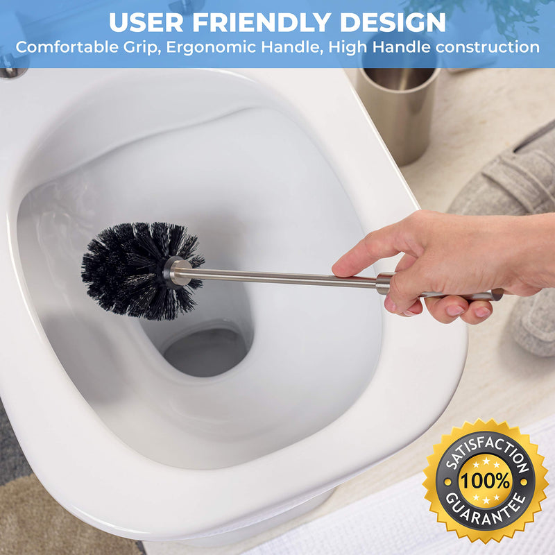  [AUSTRALIA] - Deluxe Toilet Brush with Holder, Stainless Steel Toilet Bowl Brush, Rust-Resistant Fingerprint Resistant, Modern and Compact Toilet Cleaner Brush, Long Handle and Strong Bristles for Bathroom Cleaning