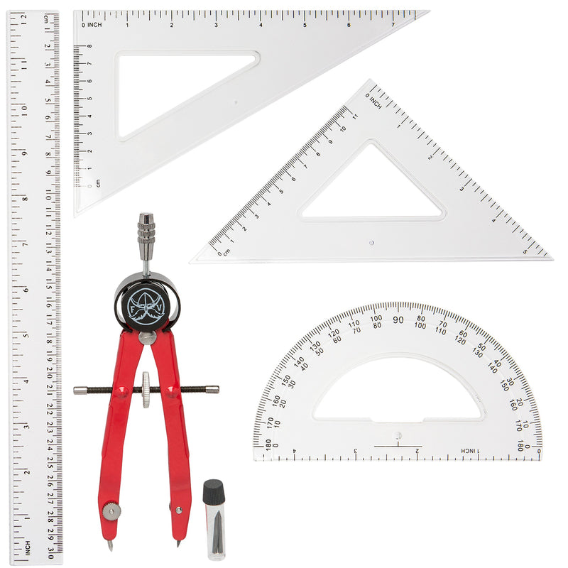 Protractor and Compass for Geometry for Kids with Rulers and Two Set Squares - LeoForward Australia