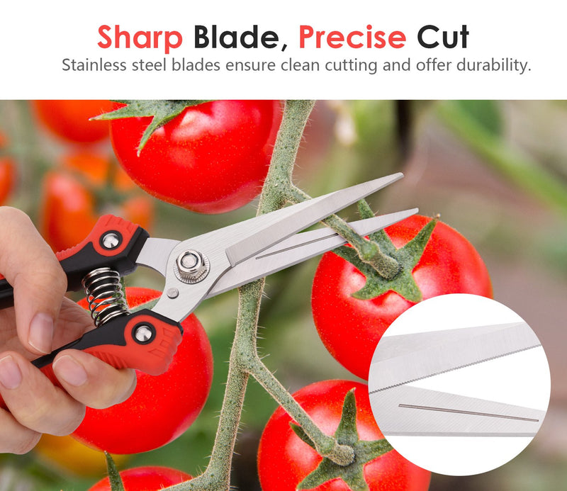 Housolution Pruning Shears, Heavy Duty Stainless Steel Ultra Sharp Multi-Purpose Hand Pruner Scissors for Garden Harvesting Fruits Vegetables, Trimming Pklants Flowers, Black & Red - LeoForward Australia