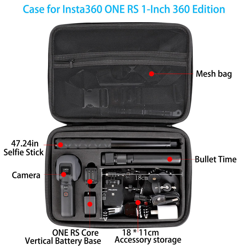  [AUSTRALIA] - Carrying Case Hard Shell Bag for Insta360 One RS 1-inch 360 Edition Camera, Hard EVA Liner Compatible with 120cm Selfie Stick and Bullet Time Handle Accessories