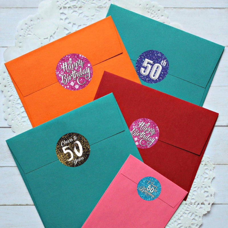 Happy 50th Birthday Stickers - (Pack of 120) 2" Large Round Seals Labels for Gift Envelopes Cards Boxes - LeoForward Australia