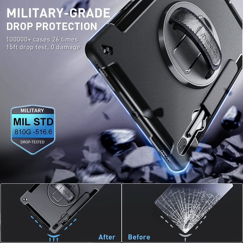  [AUSTRALIA] - Case for Samsung Galaxy Tab S7 FE 2021 : Military Grade TPU Shockproof Heavy Duty Protective Cover for Tab S7 Plus 12.4 Inch with S-Pen Holder + Rotating Kickstand + Handle + Shoulder Strap-Black Tab S7 FE 12.4 Inch 2021 / Tab S7 Plus 12.4 Inch Black