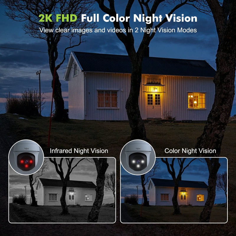  [AUSTRALIA] - 2K Security Camera Outdoor, TieJus by ZUMIMALL Outdoor Security Cameras with 360° PTZ, 2.4G WiFi Wired Home Video Surveillance/24/7/Color Night Vision/Spotlight/Siren/2 Way Talk/Compatible with Alexa