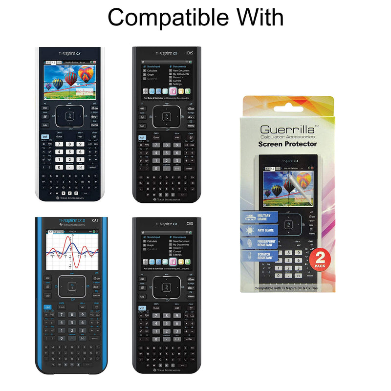  [AUSTRALIA] - Guerrilla Military Grade Screen Protector 2-Pack For TI Nspire CX, CX CAS, CX II, and CX CAS II Graphing Calculator, Black