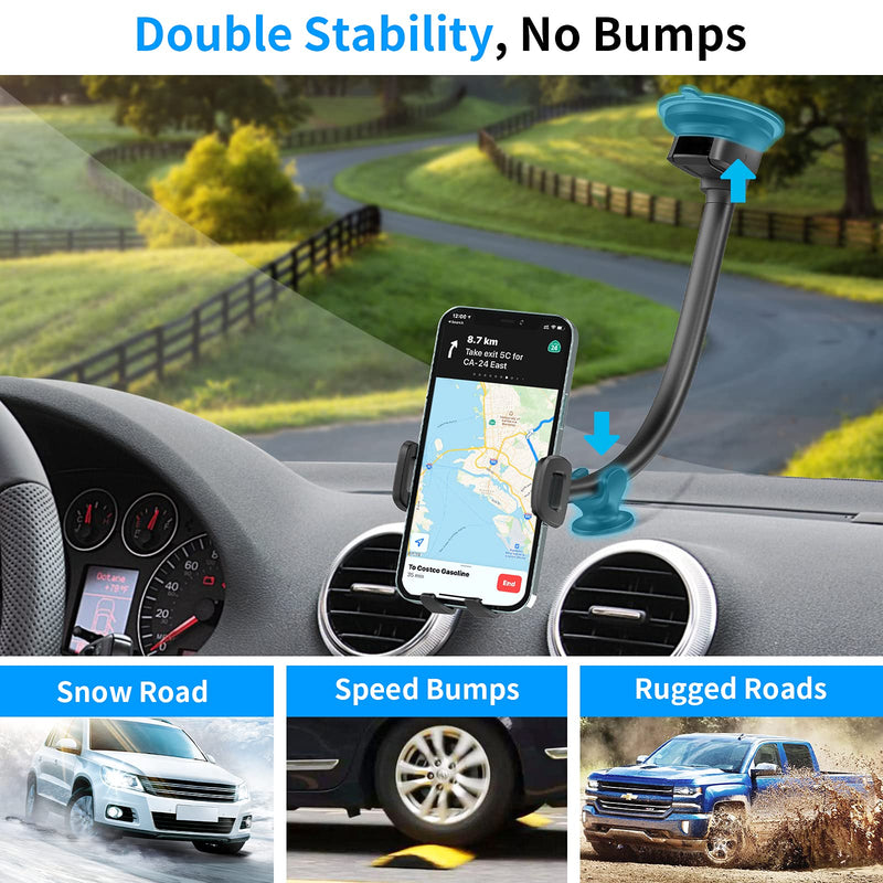  [AUSTRALIA] - APPS2Car 13'' Gooseneck Car Phone Holder, Industrial-Strength Car Phone Mount Windshield Suction Cup, Holder for Cell Phone in Truck, Long Arm Phone Holder Mount for Truck