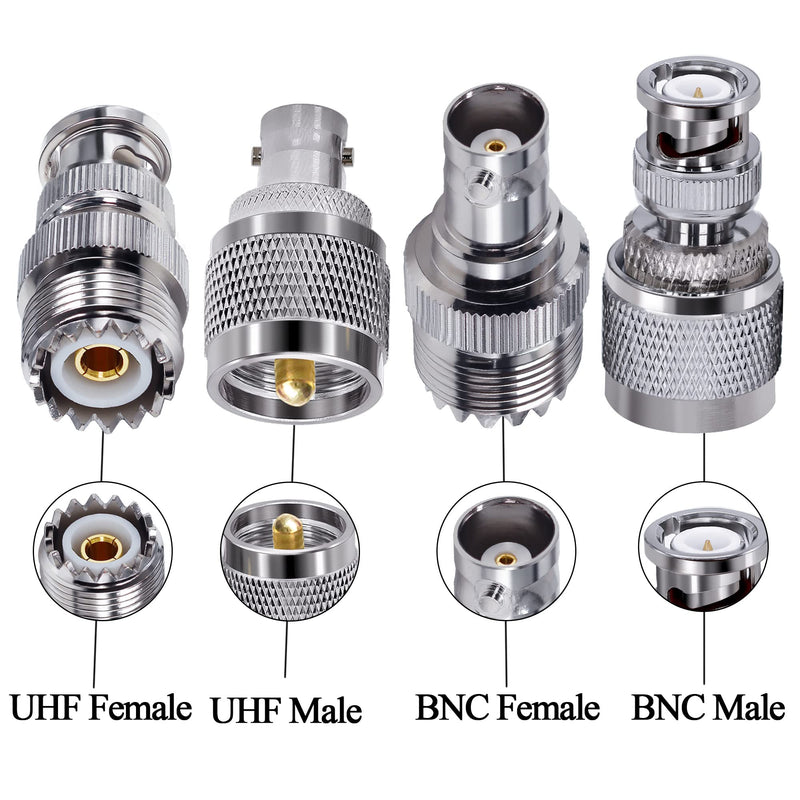  [AUSTRALIA] - TUOLNK 4pcs PL259 SO239 to BNC Adapter Coax Cable Connector, BNC to UHF Adapter Kit Male to Female Cable Gender Changers Coaxial Connector Kit for CB Radio,Radio,Antennas,Extension Coax Cable UHF to BNC Adapter Kit