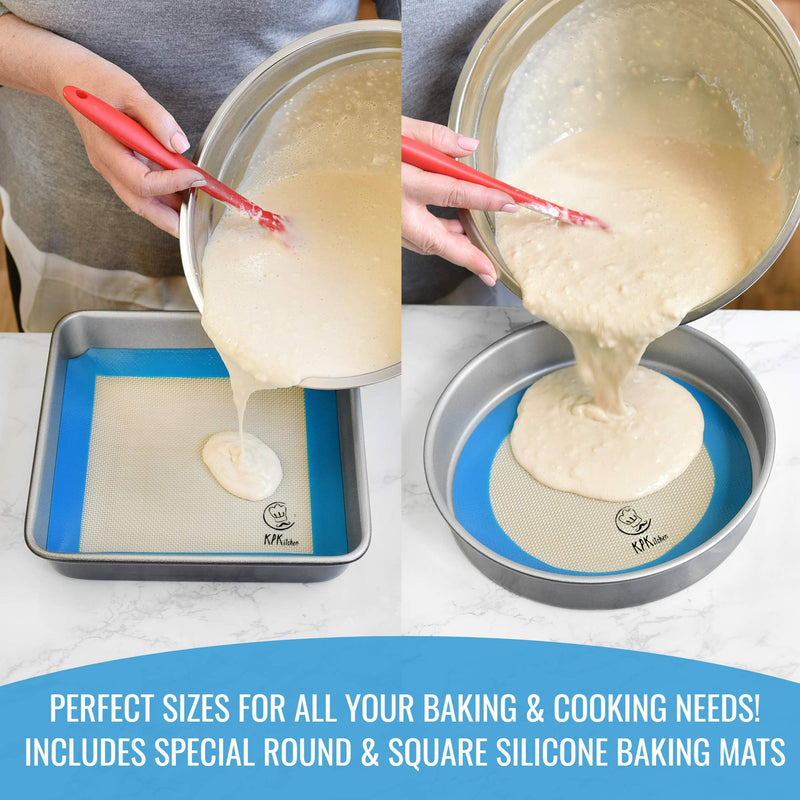  [AUSTRALIA] - Silicone Baking Mats Set of 5-2 Half Sheets Mats + 1 Quarter Sheet Liner + 1 Round & 1 Square Cake Pan Mat - 100% Nonstick Food Safe Silicon - Reusable Oven Cooking Liners - Bake Pastry & Cookie