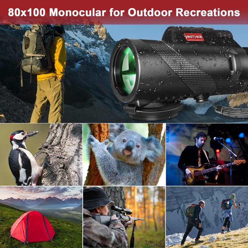  [AUSTRALIA] - 80x100 Monocular Telescope for Smartphone - High Powered High Definition Monoculars for Adults with Tripod & Phone Adapter, Low Light Night Vision, Clear View for Wildlife Bird Watching Hunting Hiking