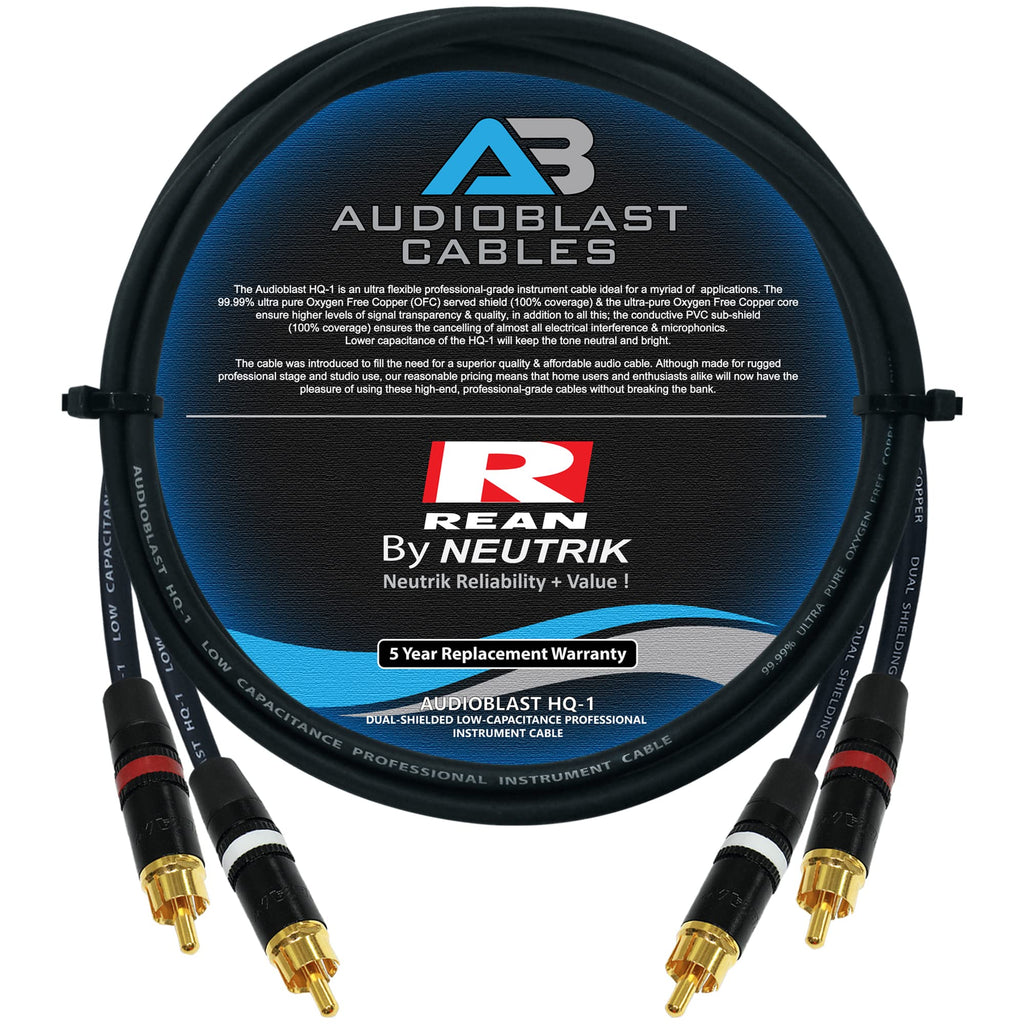  [AUSTRALIA] - 6 Foot RCA Cable Pair - Audioblast HQ-1 Braid (Black) Flexible - Dual Shielded (100%) High-Definition Audio Interconnect Cable and Neutrik-Rean NYS Gold RCA Connectors (2 Cables, Each 6 Foot Long)