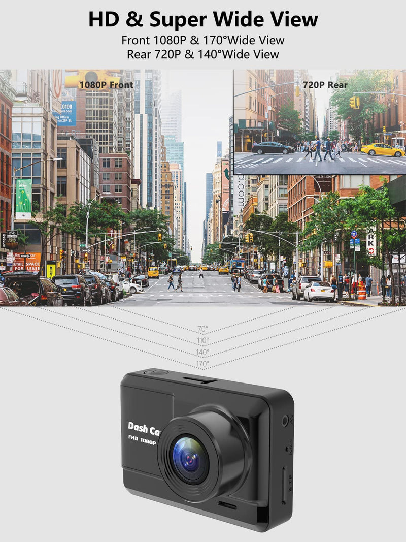  [AUSTRALIA] - Dash Cam Front and Rear, 1080P Full HD Dash Camera for Cars with 32GB SD Card, 2.45'' IPS Screen, 170°Wide Angle, Night Vision, Parking Monitor, Loop Recording, Motion Detection Black