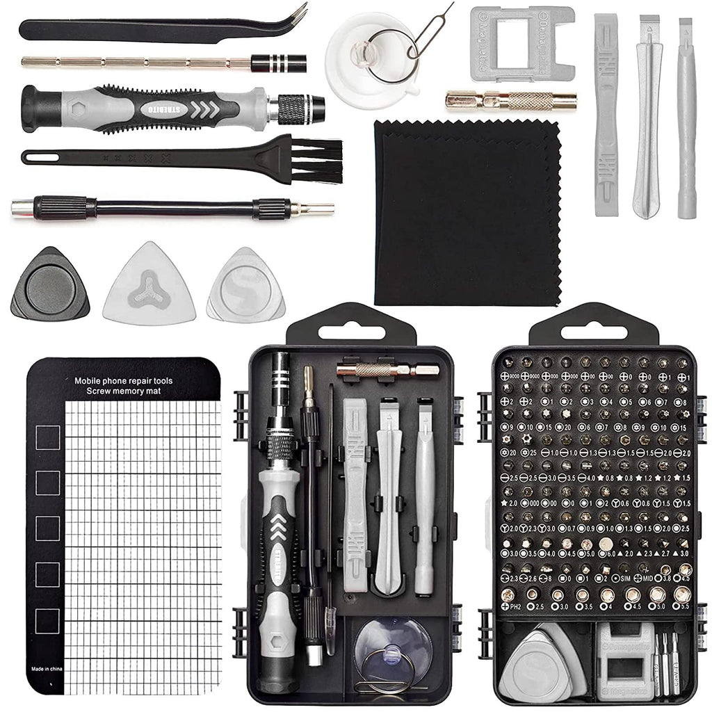  [AUSTRALIA] - Askliya Precision Screwdriver Set 124 Piece Electronic Tool Set, Comes with 101 bit Magnetic Screwdriver set, For Laptop, Computer, PC, iPhone, MacBook, Xbox, PS4, Repair Grey
