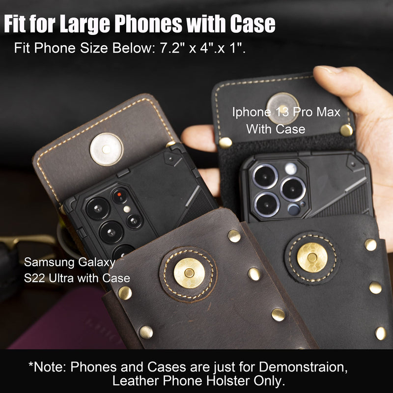  [AUSTRALIA] - Topstache Leather Phone Holster,Samsung S22 Ultra Belt Holder, iPhone 13 Pro Max Case for Belt,Universal Phone Pouch with Belt Clip,Leather Phone Holster for Otterbox Case, Flip Cellphone Sheath Black