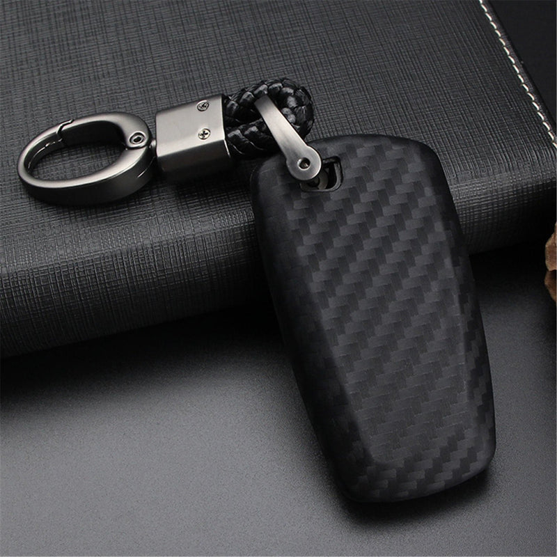  [AUSTRALIA] - M.JVisun Soft Silicone Rubber Carbon Fiber Texture Cover Protector for BMW Key Fob, Car Keyless Entry Remote Key Fob Case for BMW X3 X4 M5 M6 GT3 GT5 1 2 3 4 5 6 7 Series - Black - Weave Keychain