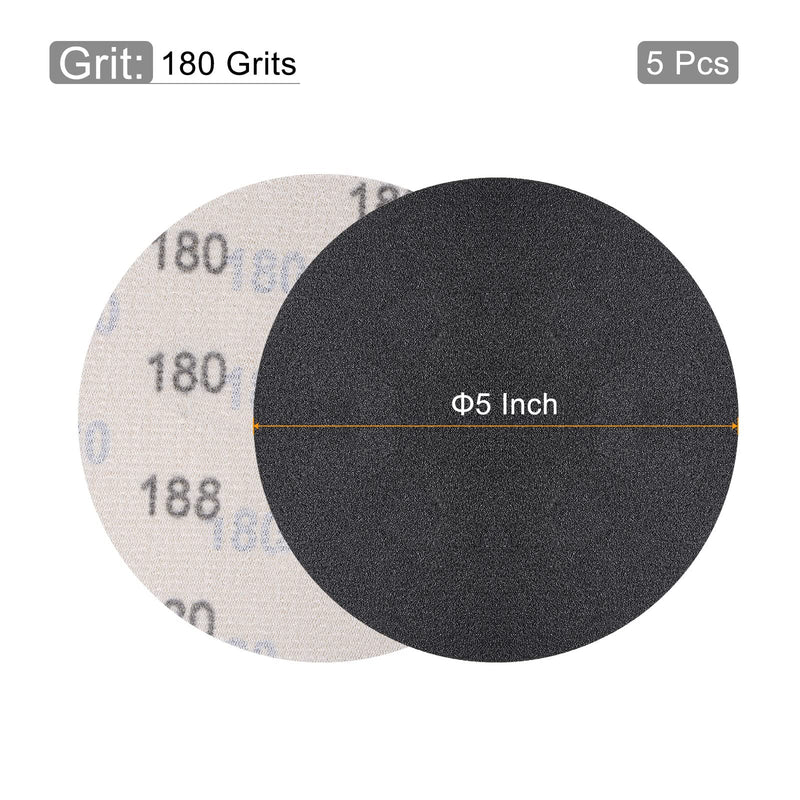  [AUSTRALIA] - uxcell 5 Inch Sanding Disc 180 Grit Hook and Loop Wet Dry Usable Silicon Carbide C-Weight Backing Sandpaper for Orbital Sander 5Pcs 180 Grits Black