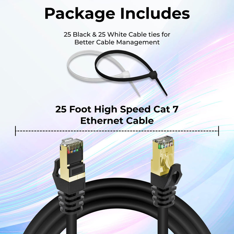  [AUSTRALIA] - Maxlin Cable Cat 7 Ethernet Cable for Gaming - 25ft LAN Network Patch Cord Wire, 10GBPS High Speed Internet Cable, RJ45, 24AWG, 600MHz Connectors for Router, Modem, Compatible with TV, PC, PS3 25 FT 1 Pack