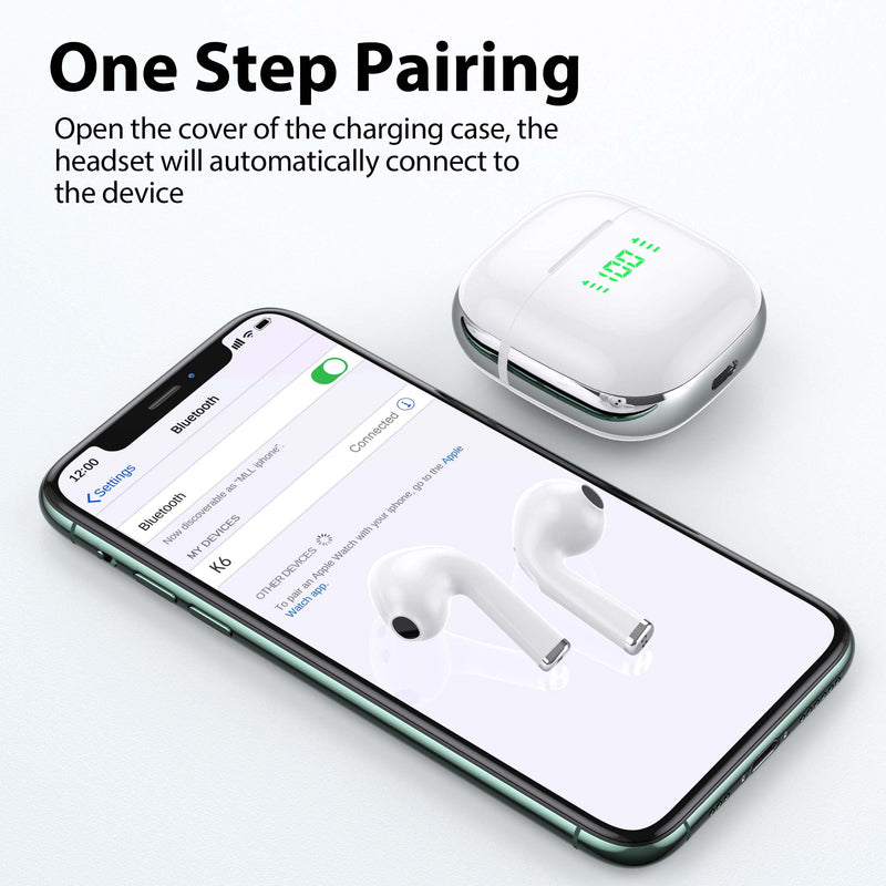  [AUSTRALIA] - NUBBYO Bluetooth Headphones Wireless Earbuds 50Hrs Playtime with Wireless Charging Case Dual Power Display Ear Buds Touch Control Stereo Earphones in-Ear Earbuds with Mic for Phone TV Laptop White