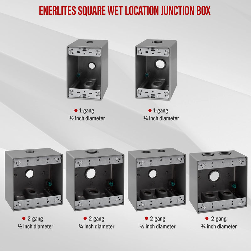  [AUSTRALIA] - ENERLITES Weatherproof Outlet Box with Three 3/4-in Threaded Outlets, Outdoor Electrical Box, 3 Holes 0.75” Each, 2-Gang, 4.53” Height x 4.53” Length x 2.16” Depth, EN2375 0.75 Inch