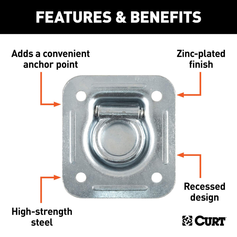  [AUSTRALIA] - CURT 83600 1-1/2-Inch Recessed Trailer Rope Ring Tie Down Anchor, 5,000 lbs Capacity