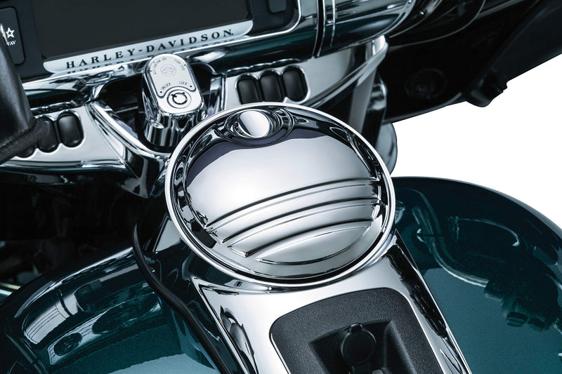  [AUSTRALIA] - Kuryakyn 6968 Motorcycle Accent Accessory: Tri-Line Fuel Door for 2008-19 Harley-Davidson Motorcycles, Chrome