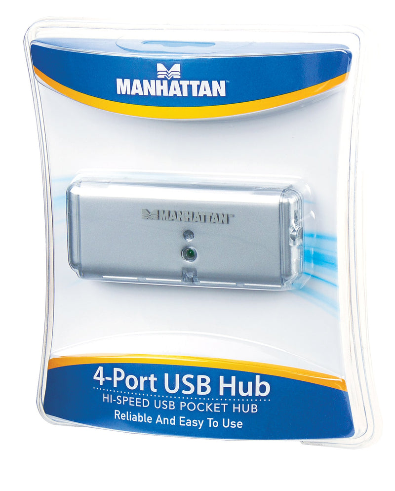 Manhattan 4-Port Hi-Speed USB Pocket Hub - Silver (160599) - LeoForward Australia