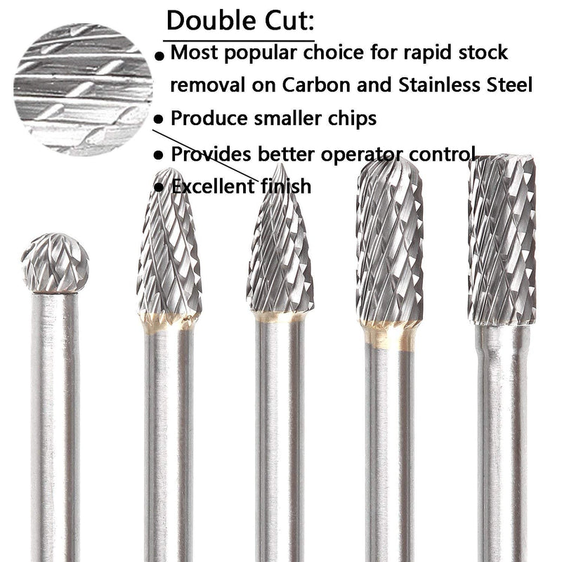 5Pcs Carbide Burr Set,Acrux7 Double Cut Tungsten Carbide Rotary Burrs 1/4 Inch 6mm Shank Die Grinder Bits for Grinder Drill - LeoForward Australia