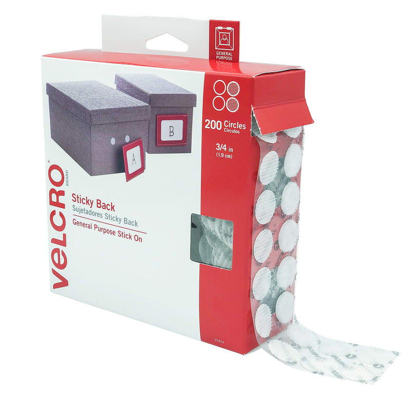  [AUSTRALIA] - VELCRO Brand Dots with Adhesive White | 200 Pk | 3/4" Circles | Sticky Back Round Hook and Loop Closures for Organizing, Arts and Crafts, School Projects, 91824