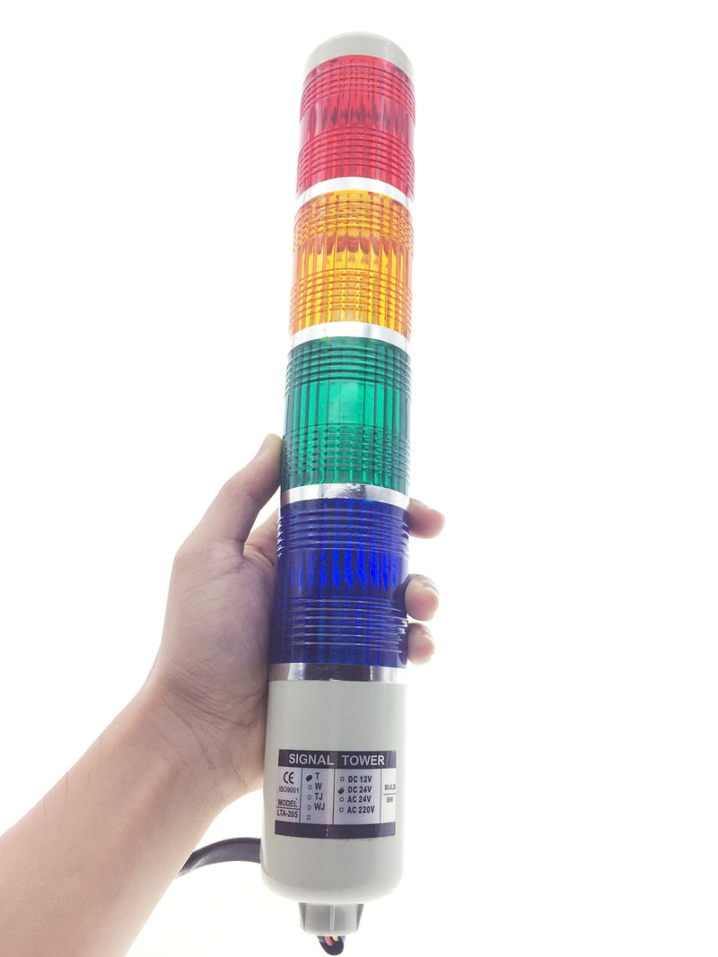 [AUSTRALIA] - YXQ DC 24V 5W Industrial Signal Warning Light, 4 Colors Blub Steady on Red Green Yellow Blue Tower Lamp Stack Alarm