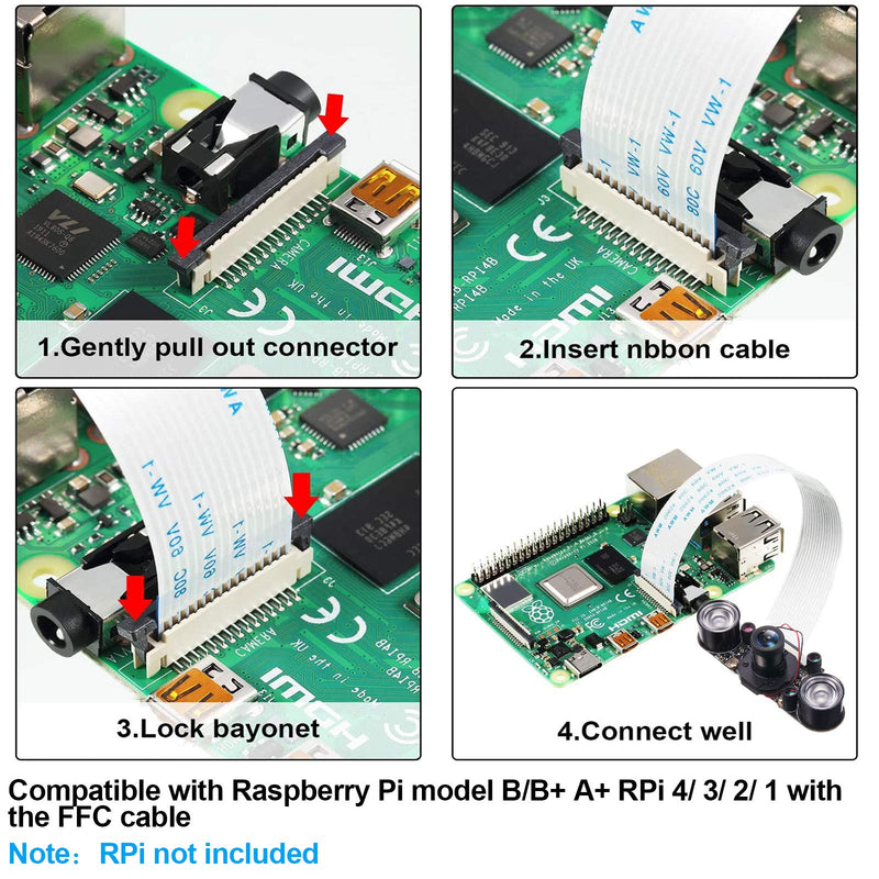  [AUSTRALIA] - 2 Sets for Raspberry PI Camera 1080P Webcam 5MP OV5647 Sensor Day and Night Vision IR-Cut Video Camera Focus Adjustment for Raspberry Pi RPi 4 3 B B+ 2B 3A+ 2 1 Camera