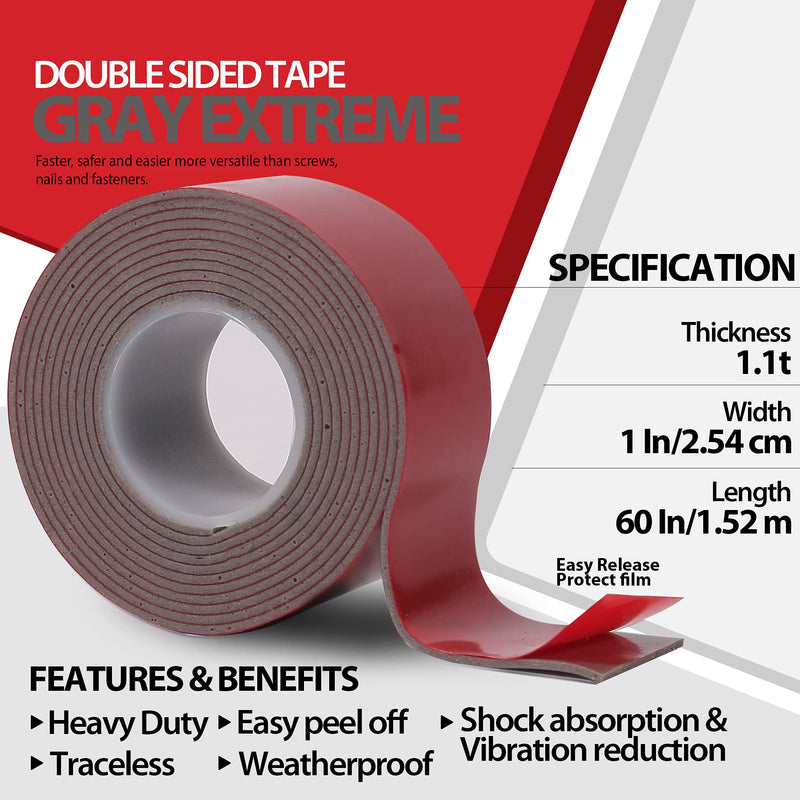  [AUSTRALIA] - Bonding Forever Gray Extreme Double Sided Tape | Foam Tape | Double Sided Adhesive Tape | Mounting Tape | 0.045" X 1" X 60" X 1EA 1 Pack