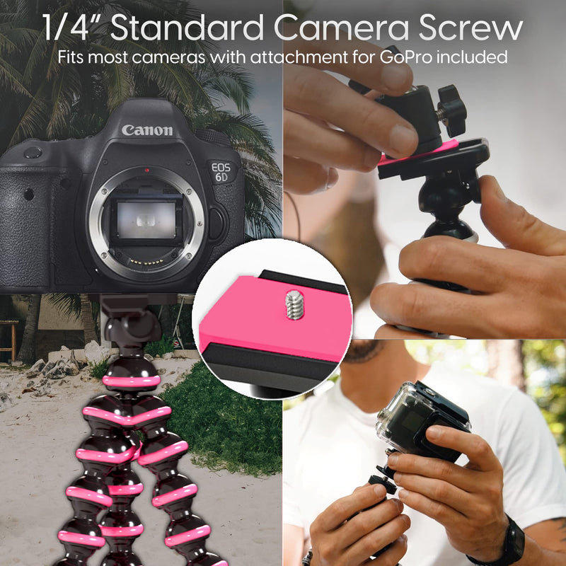  [AUSTRALIA] - TALK WORKS Flexible Tripod for iPhone, Android, Camera - Bendable Legs, Adjustable Stand Holder with Mini Wireless Remote for Selfies, Vlogging, Beauty/Makeup, Live Streaming/Recording - Pink