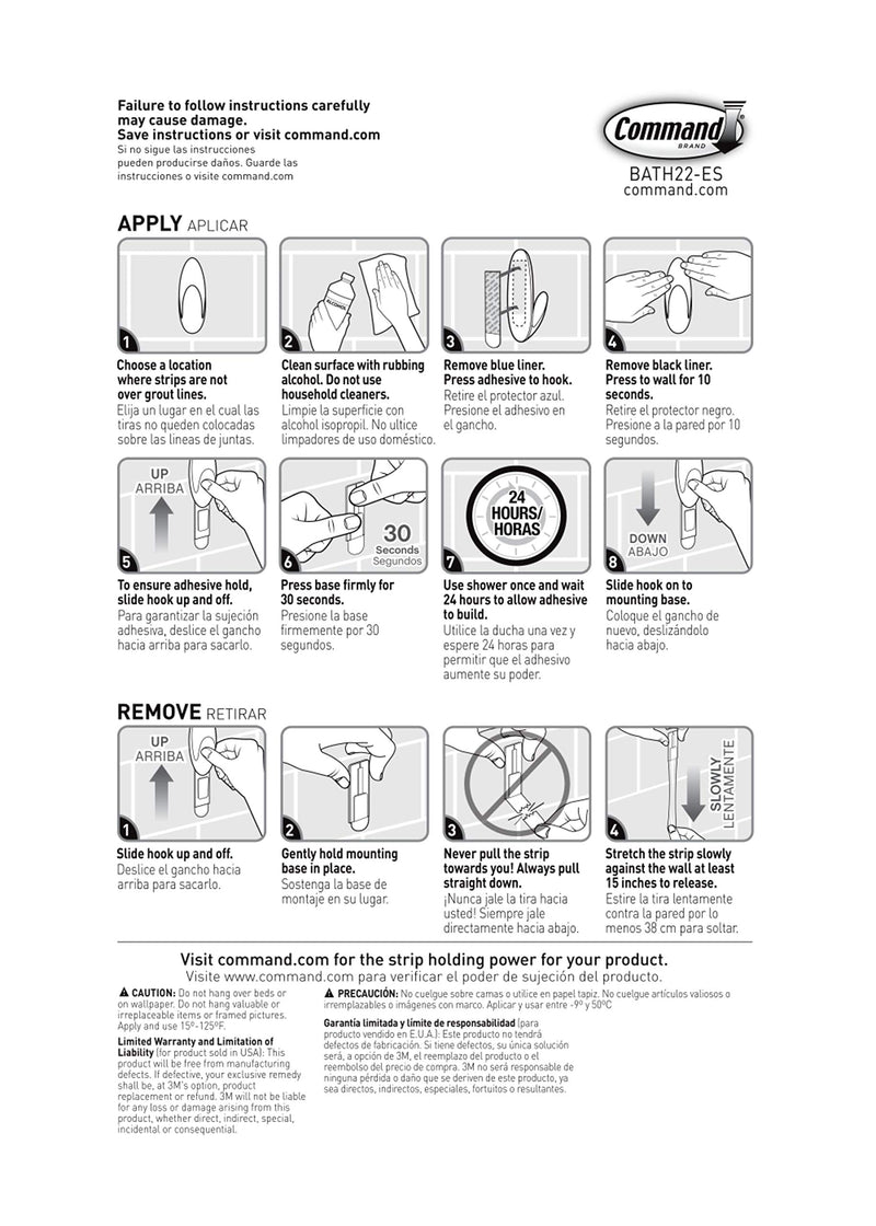  [AUSTRALIA] - Command Bath Water-Resistant Adhesive Refill Strips, Re-Hang Medium and Large Bath Hooks or Caddies, 2-Medium, 4-Large 4 Large Strips 2 Medium Strips White