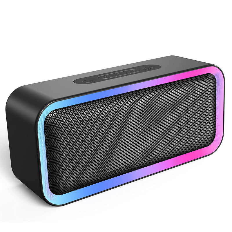  [AUSTRALIA] - Kunodi Bluetooth Speaker, Bluetooth 5.0 Wireless Portable Speaker with 10W Stereo Sound, Party Speakers with Ambient RGB Light,18-Hour Playtime,IPX5 Waterproof Speakers for Outdoors, Travel（Black Black