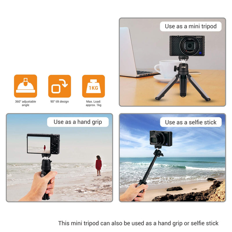  [AUSTRALIA] - KIWIFOTOS Extension Mini Tripod, Selfie Stick Tripod Stand Handle Grip for iPhone Samsung Smartphone Sony ZVE10 ZV1 RX100VII RX100VA A6400 A6300 A6600 Canon G7X Mark III II Camera Vlogging Hand Grip