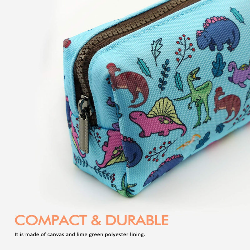 LParkin Dinosaur Canvas Pencil Case Pen Bag Pouch Stationary Case Makeup Cosmetic Bag Gadget Box Blue - LeoForward Australia